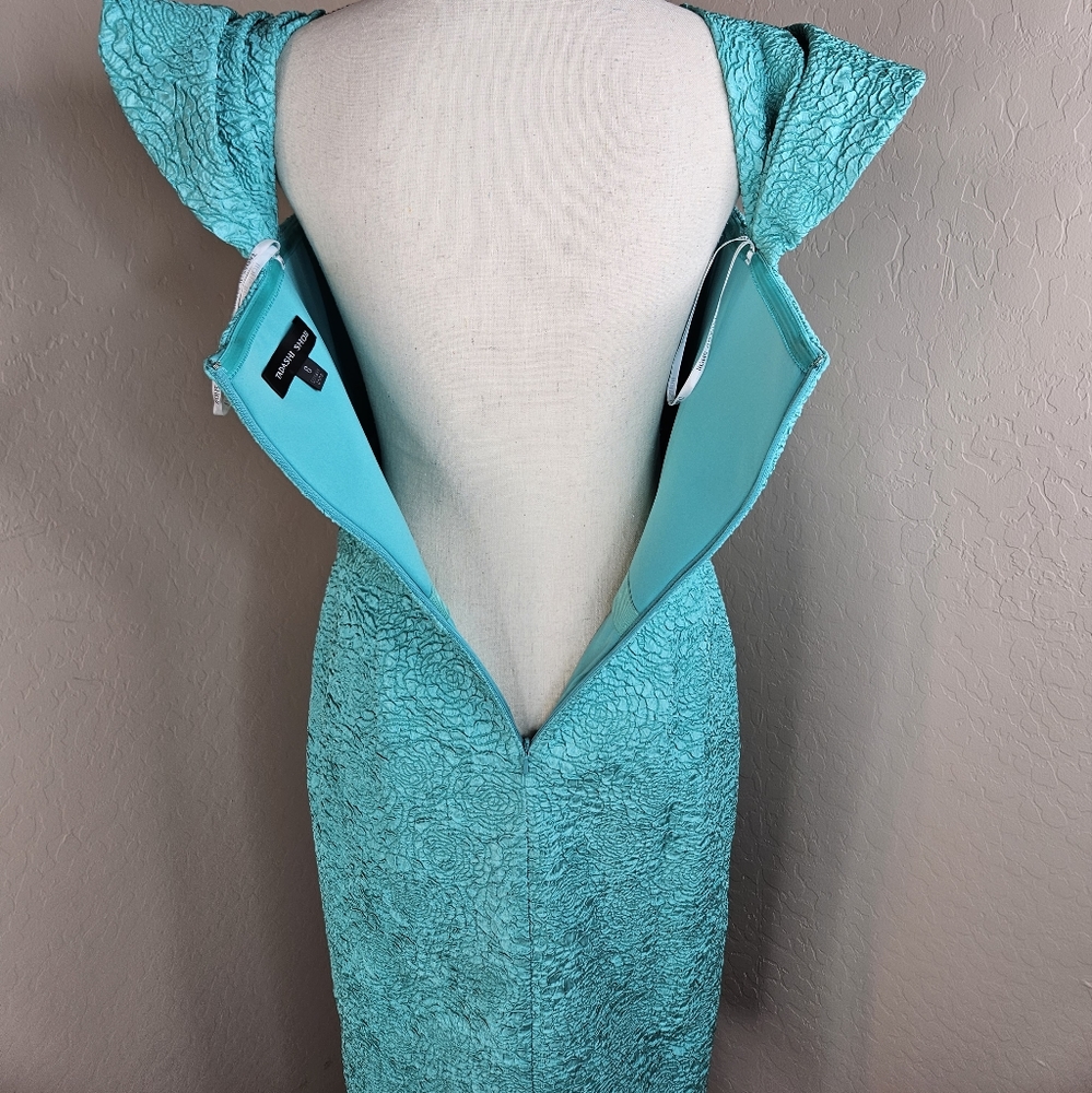 Tadashi Shoji Turquoise Women Tulip Off The Shoulder Dress sz 8 Wedding Cocktail - Picture 16 of 16